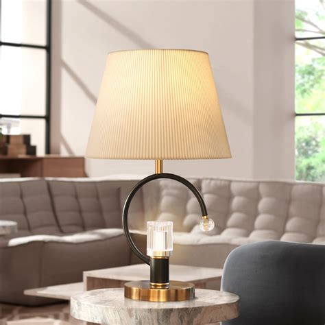 Mercer41 Mehnaz Dimmable Black Metal Bedside Table Lamp with LED Night ...
