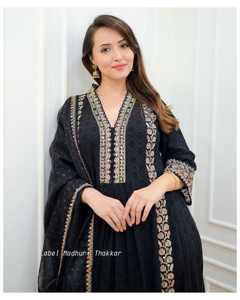 Black Schiffli Embroidered Anarkali Suit – Label Madhuri Thakkar