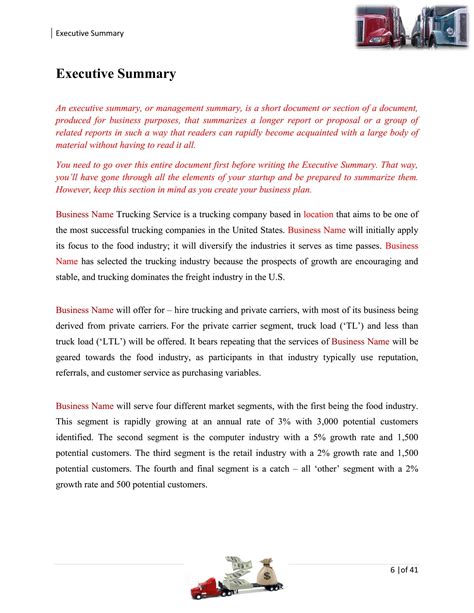 Business Plan Template For Trucking Company - Evelynmercy.com