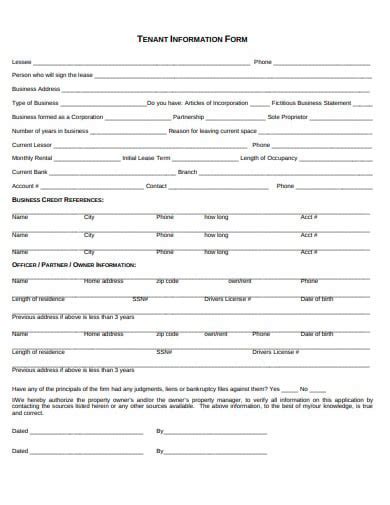 free printable tenant information form