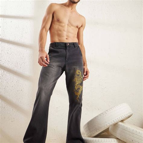 Black Dragon Embroidery Flared Denim | Buy Flared Jeans | Fugazee – FUGAZEE