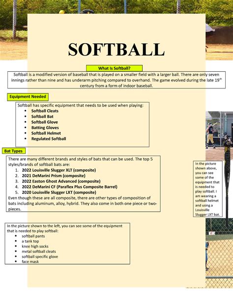WRD practicum 4 - SOFTBALL What Is Softball? Softball is a modified ...