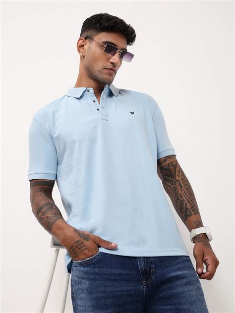 Buy Men's Blue Solid Polo Collar T-Shirt Online | Showoffff