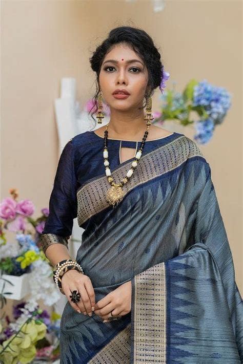 Buy Slate Grey Banarasi Raw Silk Saree 15120 Online | Karagiri