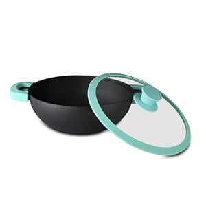 Buy BERGNER Elements Pre-Seasoned Cast Iron 25 cm Kadai with Glass Lid ...