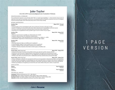 Jake's Resume Word DOCX Template | IT, Tech, Software Developer ...