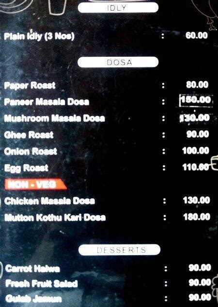 Menu at Courtallam Border Parotta, Mahabalipuram