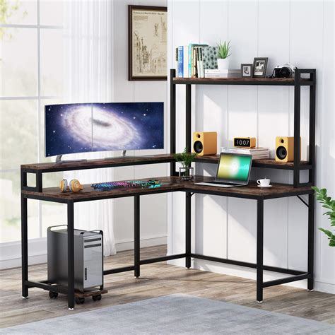 Tribesigns L Shaped Desk with Hutch and Monitor Stand, Corner Computer ...