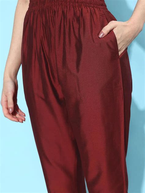 Buy Maroon Solid Silk Trousers Online at Rs.619 | Libas