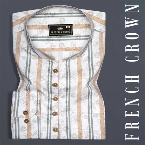 Romance White with Tan Orange and Corduroy Green Casual Striped Premium ...