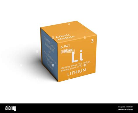 Lithium. Alkali metals. Chemical Element of Mendeleev's Periodic Table. Lithium in square cube ...