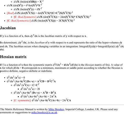 Image result for Matrix Calculus Table