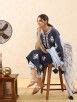 Buy Dark Blue Aari Embroidered Cotton Kurta with White Tie and Dye ...