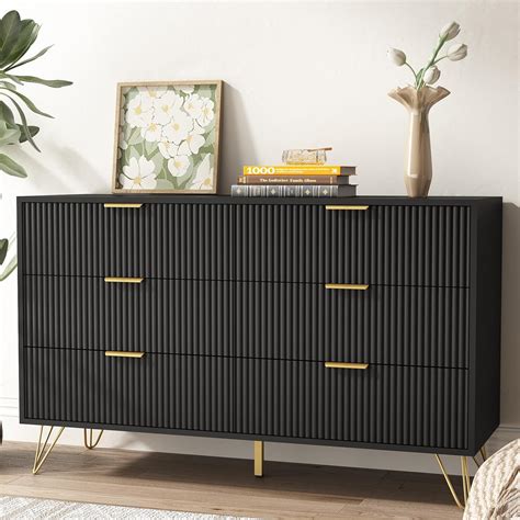 LYNSOM Black Dresser with 6 Drawer, Fluted Wood India | Ubuy