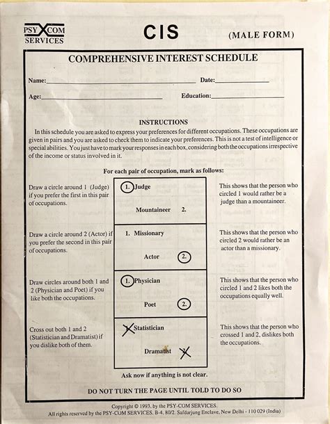 Comprehensive interest schedule form male - PSY COM CIS (MALE FORM ...