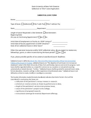 Fillable Online suny oneonta SUNY Oneonta Sabbatical Leave Request Form ...