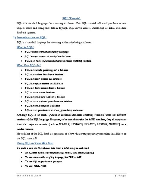 Image result for Basic SQL Tutorial PDF