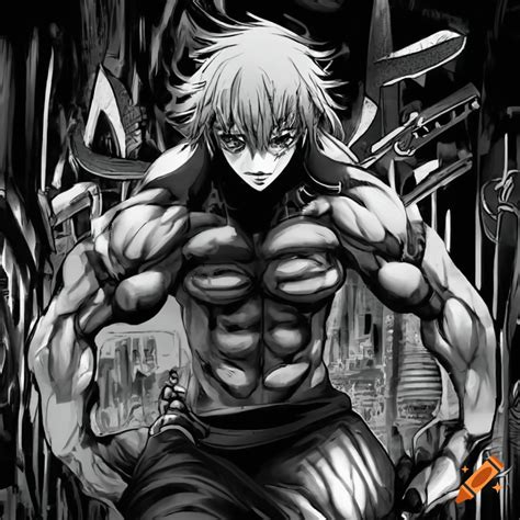 Cover art for phonk song. Agressive muscular anime character black and ...