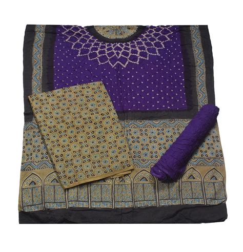 Ajrakh Satin Cotton Part Natural Dye Hand Block Print Dress Material ...
