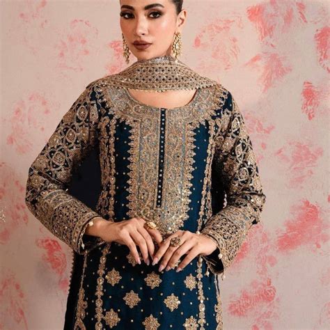 Blue Elegant Faux Georgette Thread & Sequin Embroidered