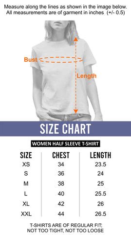 SIZE CHART WOMENS HALF SLEEVE T-SHIRT – pronk.in