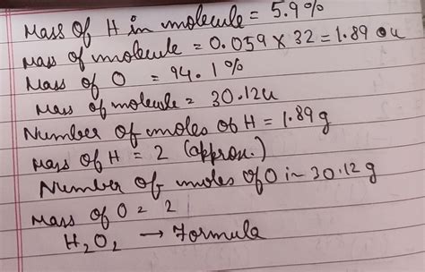 compound the percentage of hydrogen is 5.9 % and oxygen is 94.1 person ...