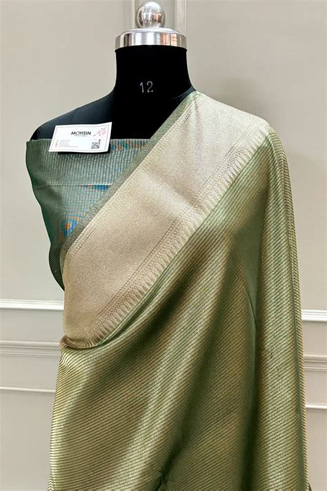 Mint Green Golden Zari Tissue Silk Banarasi Saree – Mohsin Textiles