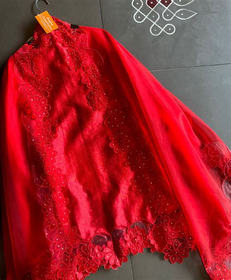 Red in colour With very smart Cutwork flower design with stone work hi ...