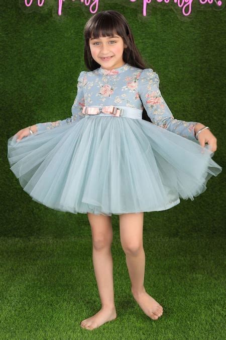 Buy Blue Cotton Embroidery Printed Floral Yoke Dress For Girls by The ...