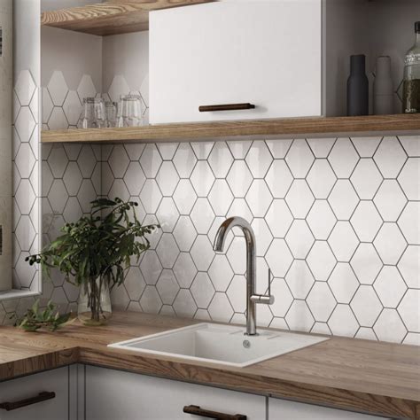 Kitchen Wall Tiles White White Marble Effect Gloss Ceramic Floor Tile