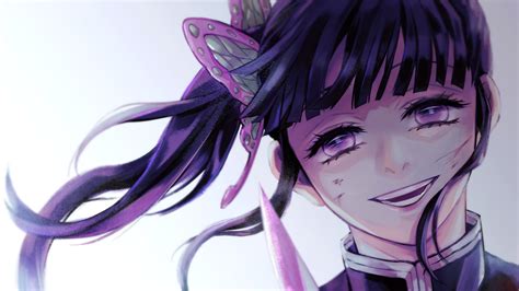 Demon Slayer Kanao Tsuyuri With Pink Eyes And Flying Hair With ...
