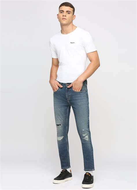 Chinox Distressed Blue Mid Rise Ankle Jeans | Pepe Jeans India
