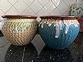 Niyara Ceramic planters, Blue and Cream , 15 cm X 12 cm, Set of 2 ...