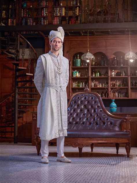 Ivory Regal Zari-Embroidered Sherwani – Suvidha Fashion