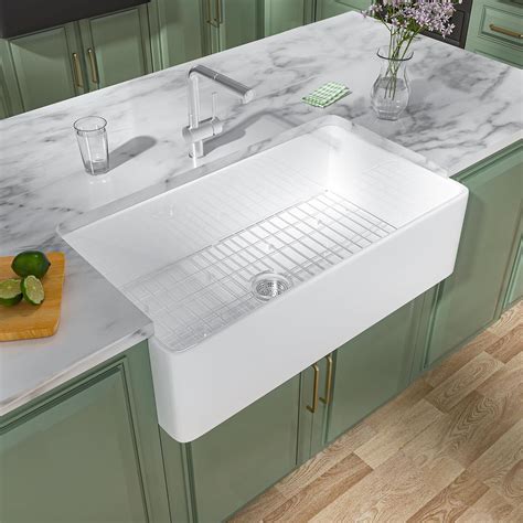 Farmhouse Sink 36"x20" HOMLYLINK Pure White Farmhouse Sink Single Bowl ...