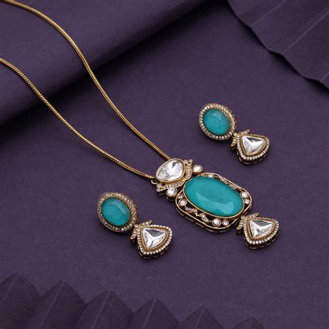 Light Green Color Classic Designer American Diamond Necklace Set For F ...