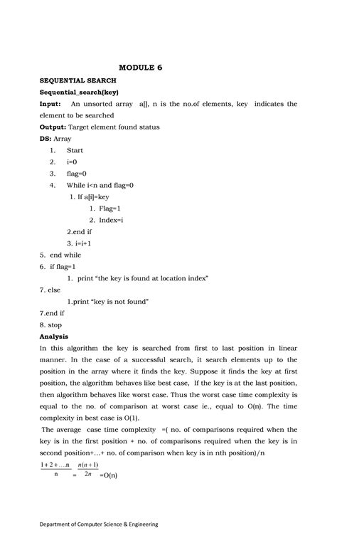 Data Structure CSE - It is lecture notes - MODULE 6 SEQUENTIAL SEARCH ...