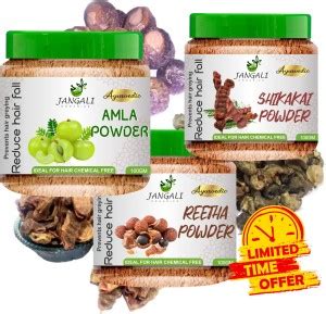 Pure Jangali Organics Herbal Amla + Shikakai + Reetha Powder- Combo ...