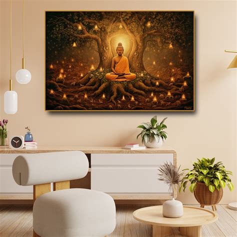 Gautam Buddha getting Enlightenment Canvas Wall Painting (36 x 24 ...