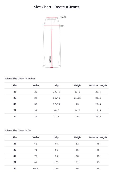 Size Chart - Bootcut Jeans – Jolene