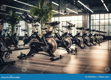 El Interior De Una Sala De Fitness Con Filas De Bicicletas De Ejercicio ...