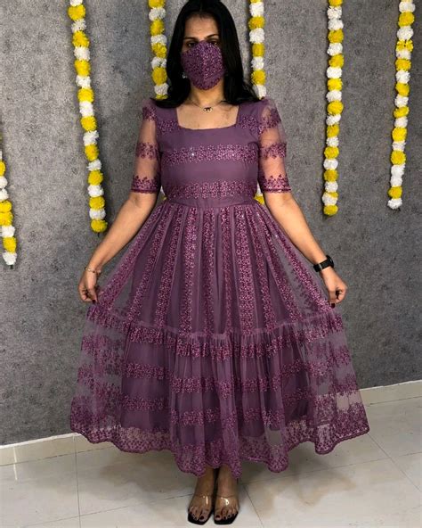 flower-embroidery sequence work frocks