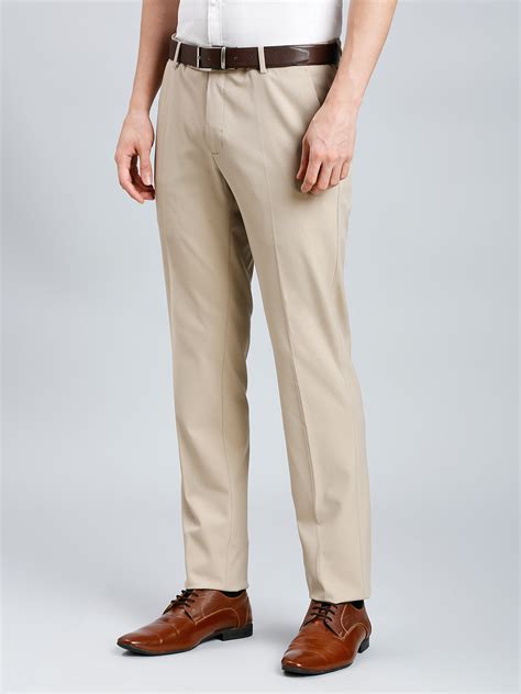 Light Khakhi Plain Poly Viscose Elastane Tailor Fit Formal Cross Pocke