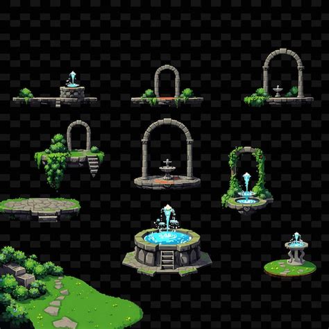 Pixel gravel paths stone arches ivy fountains gravel paths leading ...