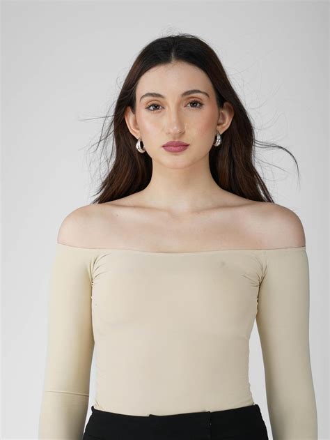 Beige Off-Shoulder Bodysuit - Glaze Bodysuit (Sand)