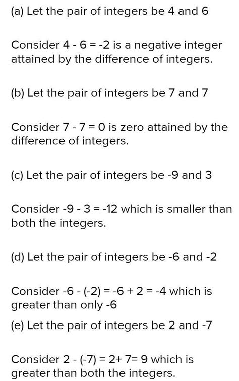 Write a pair of integers whose difference gives(a) a negative integer ...