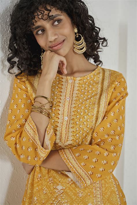 Buy Deep Yellow Printed Kurta Online In India at Global Desi S26H368KU ...