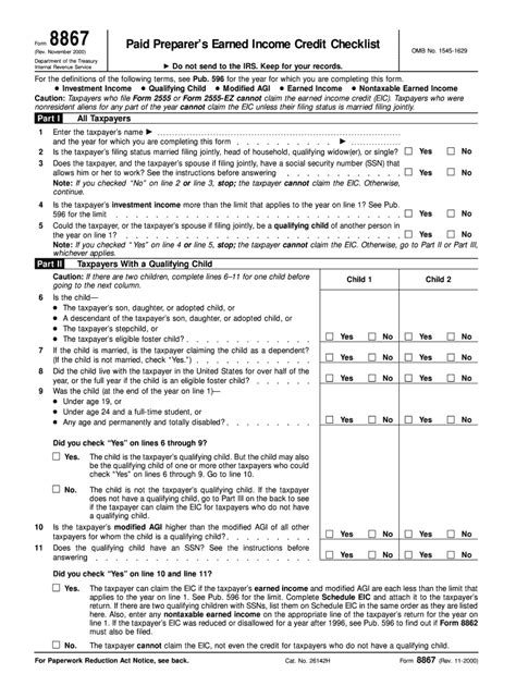 Fillable Online Form 8867 (Rev. November 2000), ( Fill -in Version) Fax ...