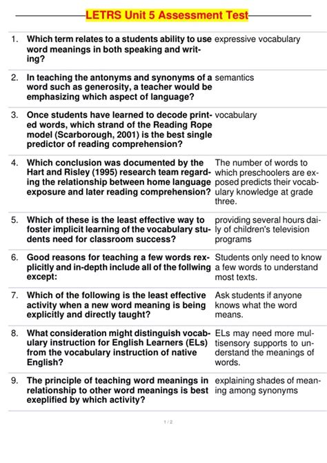 LETRS Unit 5 Assessment Test - LETRS Unit 5 Assessment - Stuvia US