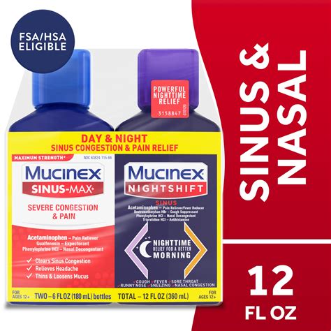 Mucinex Sinus-Max Severe Congestion & Pain & Nightshift Sinus Medicine ...